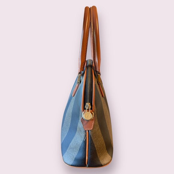 Authentic Vintage Fendi Pequin Stripe Coated Canvas Dome Bag | Leather Trim - Picture 3 of 10